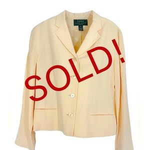 LAUREN Ralph Lauren LUXURY Yellow SILK LINEN Womens Blazer sz:12 Petite. New!